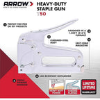 Arrow Fastener T50 Arrow Heavy Duty Flat Staple Gun Silver