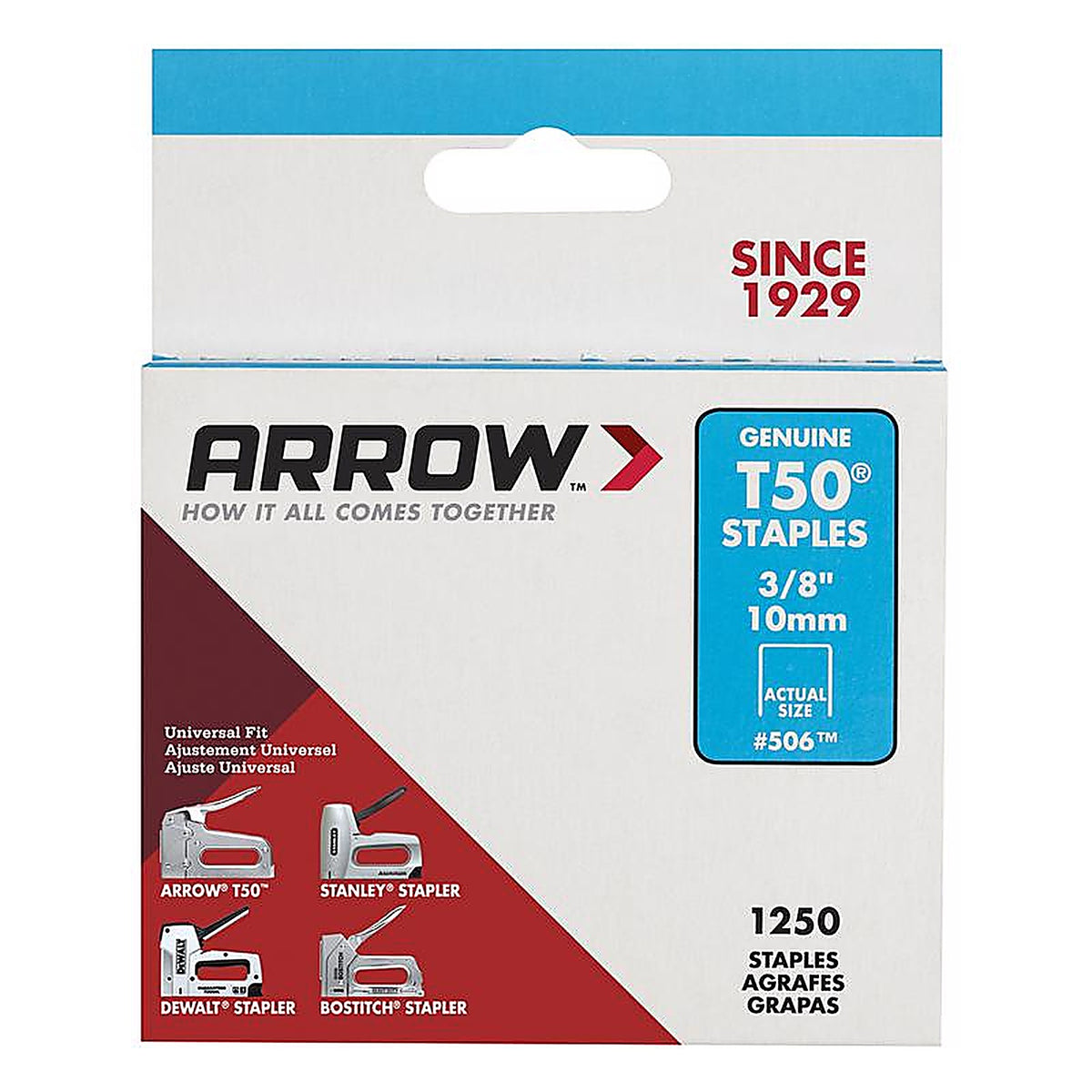 Arrow Fastener 50624 #506 T50 3/8 in. W x 3/8 in. L Flat Crown Heavy Duty Staples 1250/Pack