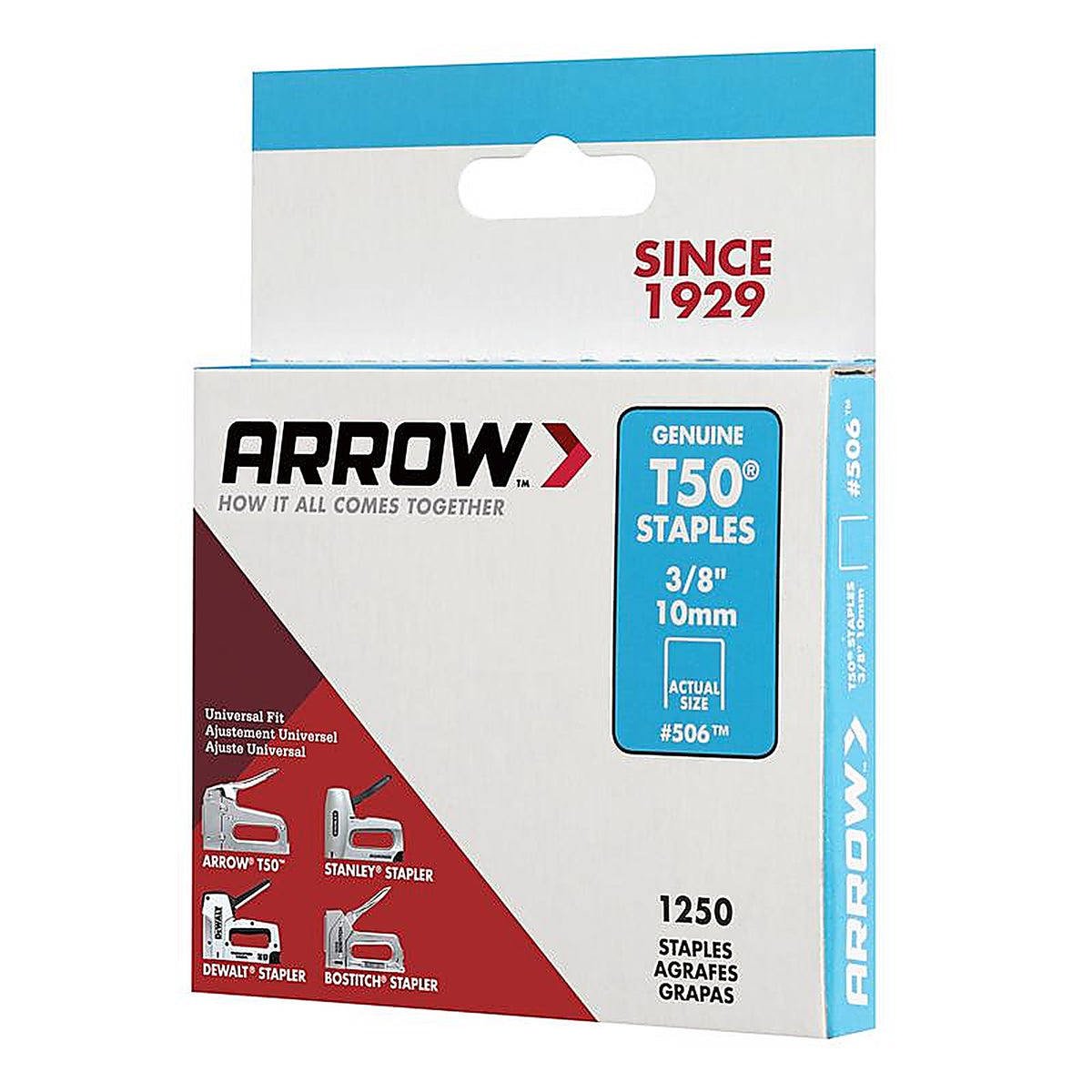 Arrow Fastener 50624 #506 T50 3/8 in. W x 3/8 in. L Flat Crown Heavy Duty Staples 1250/Pack