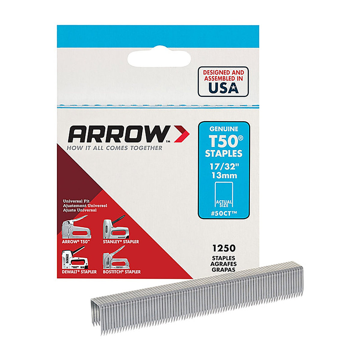 Arrow Fastener 50CT24 T50 3/8 in. W x 17/32 in. L 18 Ga. Flat Crown Heavy Duty Staples 1250/Pack