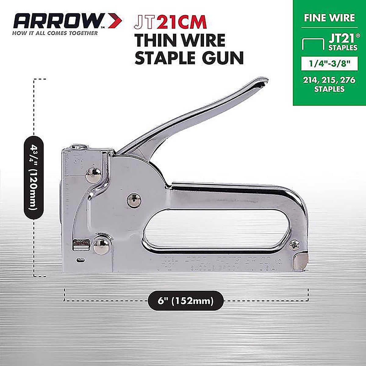 Arrow Fastener JT21CM 7/16 in. Narrow Staple Gun Silver
