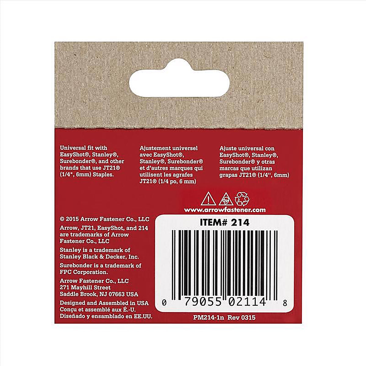 Arrow Fastener 214 #214 JT21 7/16 in. W x 1/4 in. L Flat Crown Fine Wire Staples 1000/Pack