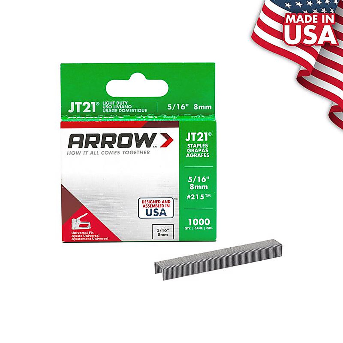 Arrow Fastener 215 JT21 7/16 in. W x 5/16 in. L 23 Ga. Wide Crown Light Duty Staples 1000/Pack