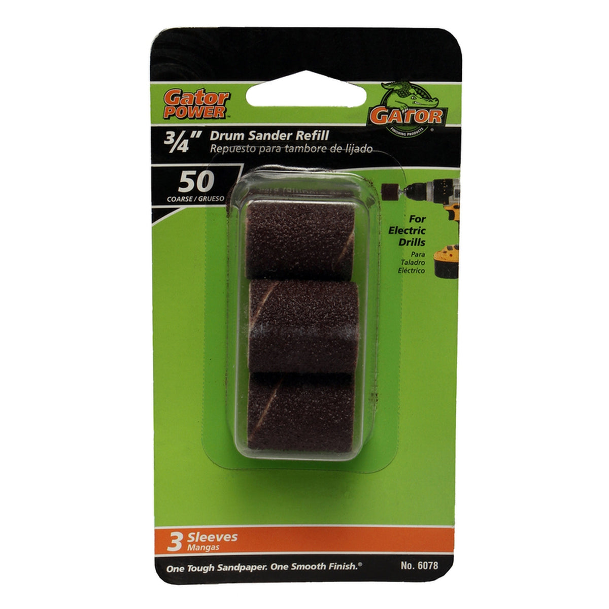 Gator 6078 3/4 in. Dia. x 3/4 in. L Aluminum Oxide Abrasive Sleeve Refill 50 Grit Coarse 3/pc.