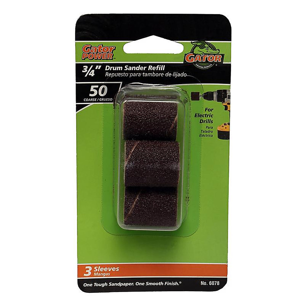 Gator 6078 3/4 in. Dia. x 3/4 in. L Aluminum Oxide Abrasive Sleeve Refill 50 Grit Coarse 3/pc.