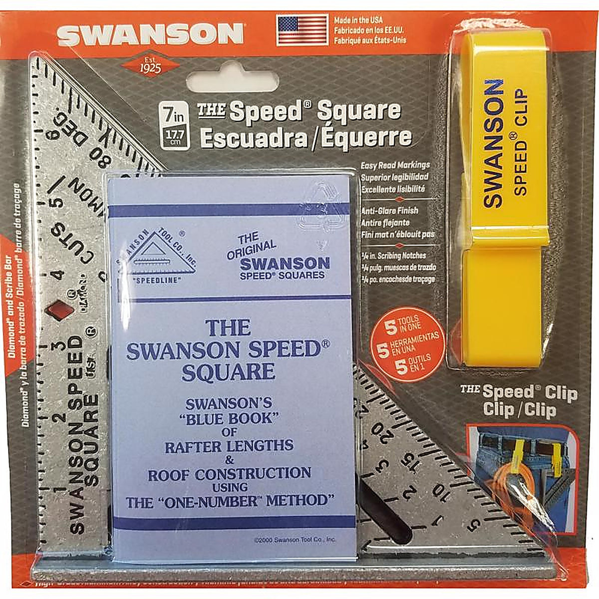 Swanson S0101-C Original 7.25 in. L x .875 in. H Aluminum Speed Square Silver