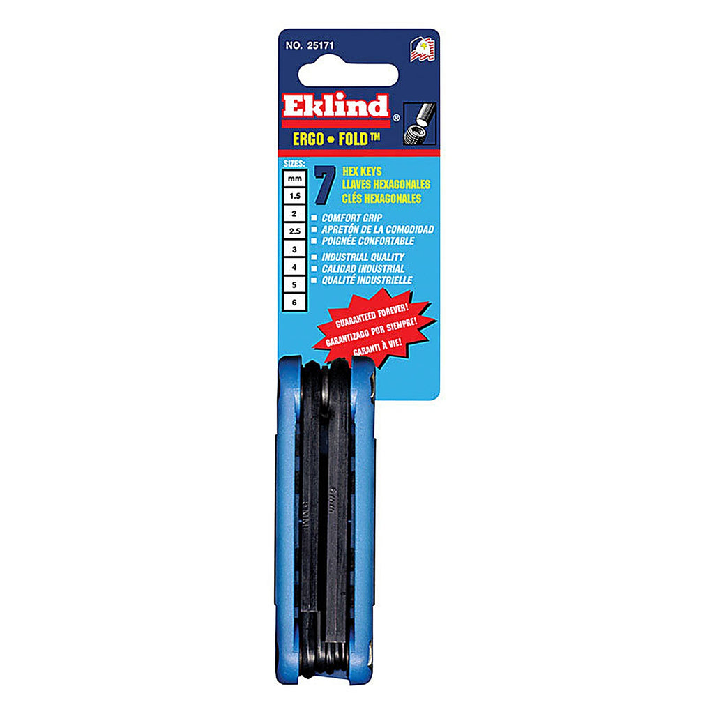 Eklind Tool 25171 Ergo-Fold Assorted Metric Fold-Up Hex Key Set Multi-Size in. 7/pc.