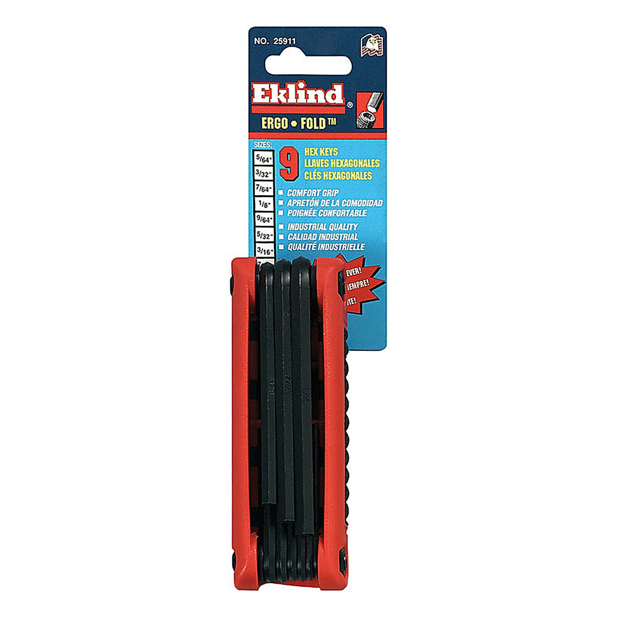 Eklind Tool 25911 5/64" to 1/4" SAE Ergo Fold Hex Key Set Multi-Size in. 9/pc.