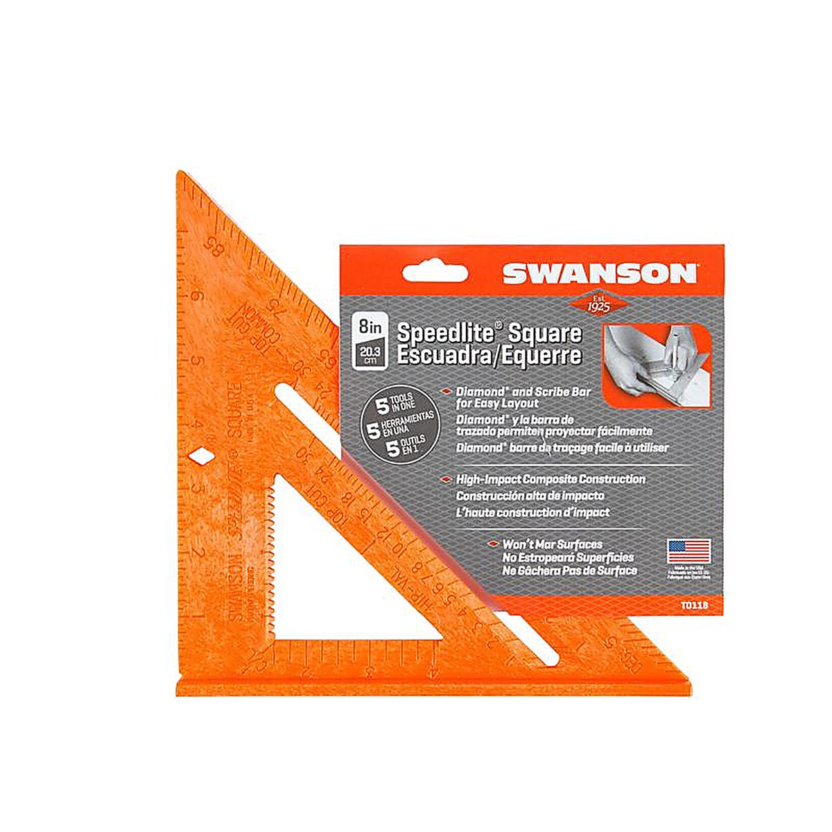Swanson T0118 Speedlite 8.125 in. L x .875 in. H Plastic Speed Square Orange