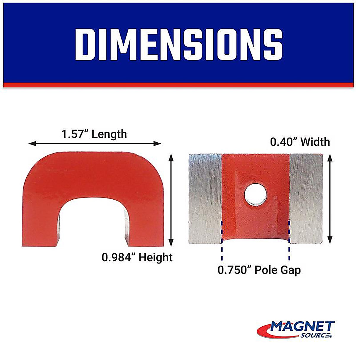 Master Magnetics 7271 1.6 in. Alnico Horseshoe Magnet 20 lb. pull 5.5 MGOe Red 1/pc.