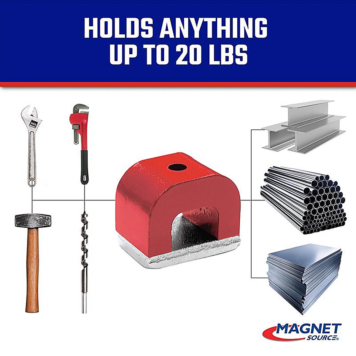 Master Magnetics 7271 1.6 in. Alnico Horseshoe Magnet 20 lb. pull 5.5 MGOe Red 1/pc.