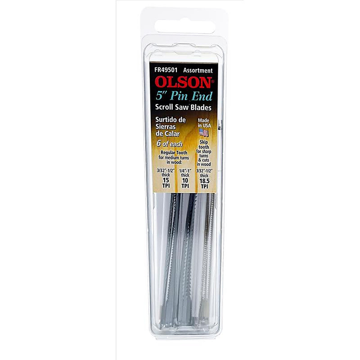 Olson Saw FR49501 5 in. Carbon Steel Scroll Saw Blade Set 18.5 TPI 18/Pack