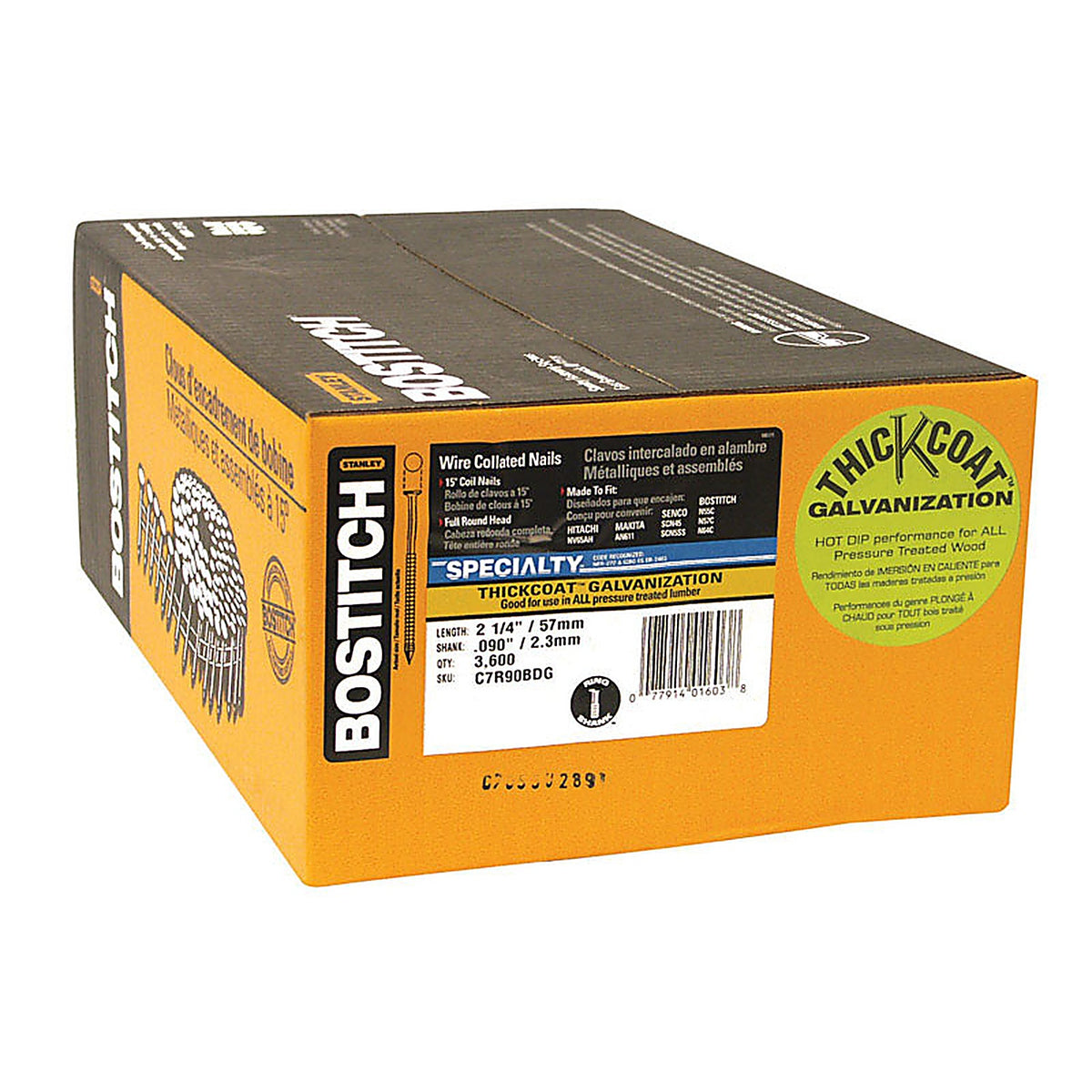 Stanley Bostitch C7R90BDG 2-3/16 in. 11 speed Angled Coil Siding Nails 15 deg. Ring Shank 3600/Pack