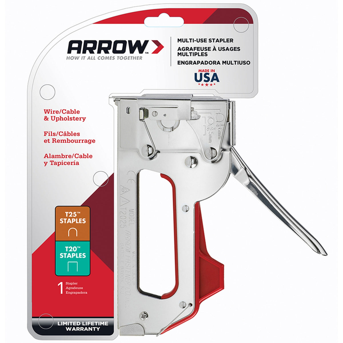 Arrow Fastener T2025-6 5/16 in. Flat, Round Stapler and Tacker Red/Silver