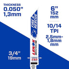 Lenox 20592650R 6 in. Bi-Metal Reciprocating Saw Blade 10/14 TPI 2/Pack