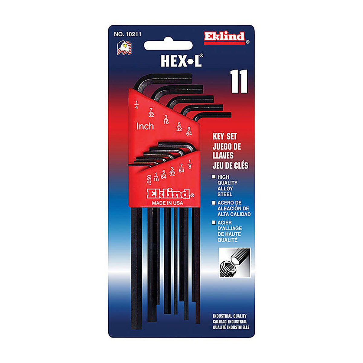 Eklind Tool 10211 Hex-L .050" to 1/4" SAE Long Arm Hex L-Key Set Multi-Size in. 11/pc.