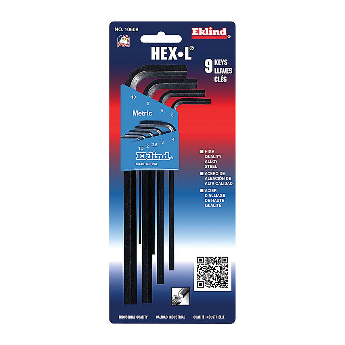 Eklind Tool 10609 Hex-L 1.5-10mm Metric Long Arm Hex L-Key Set Multi-Size in. 9/pc.