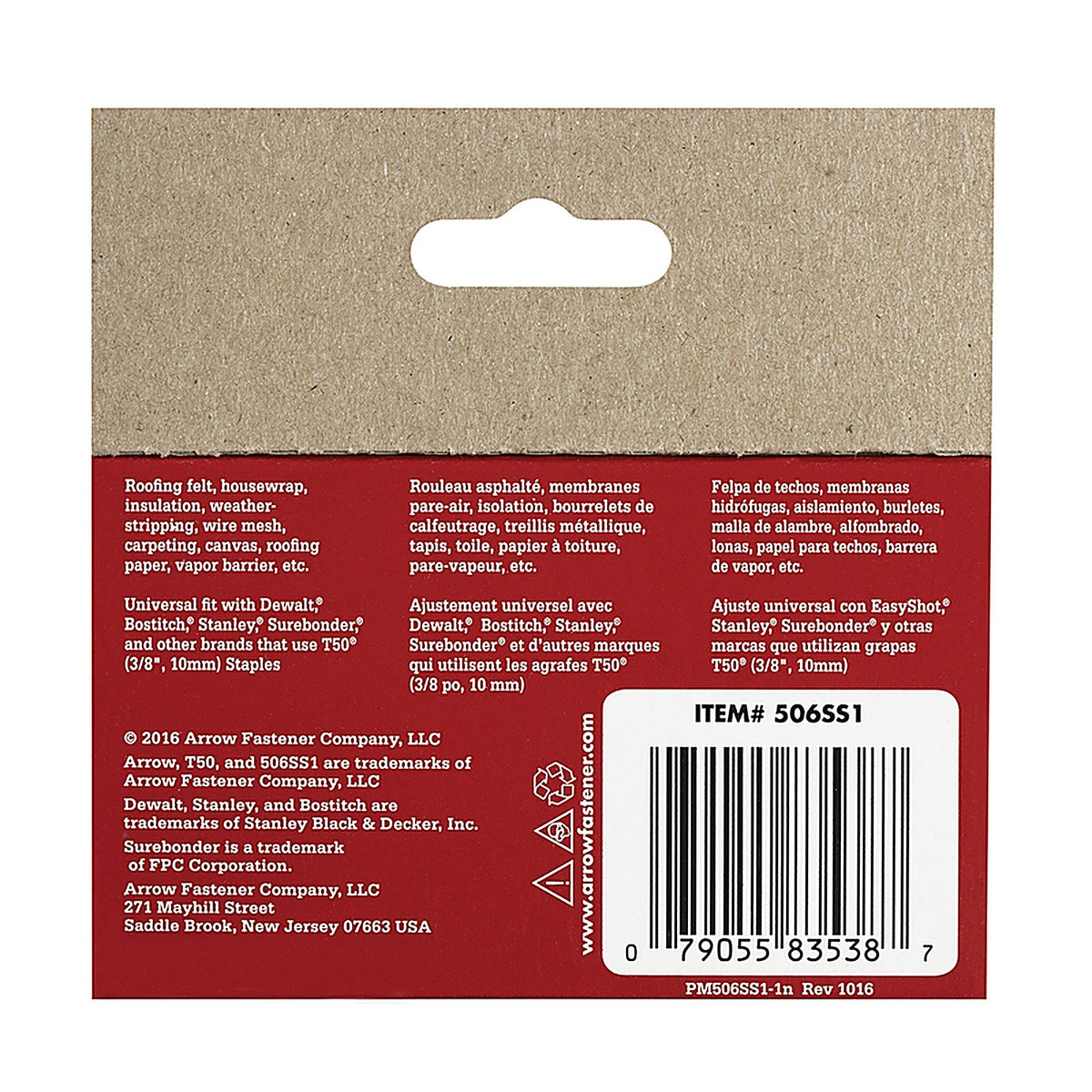 Arrow Fastener 506SS1 T50 3/8 in. W x 3/8 in. L 18 Ga. Flat Crown Heavy Duty Staples 1000/Pack