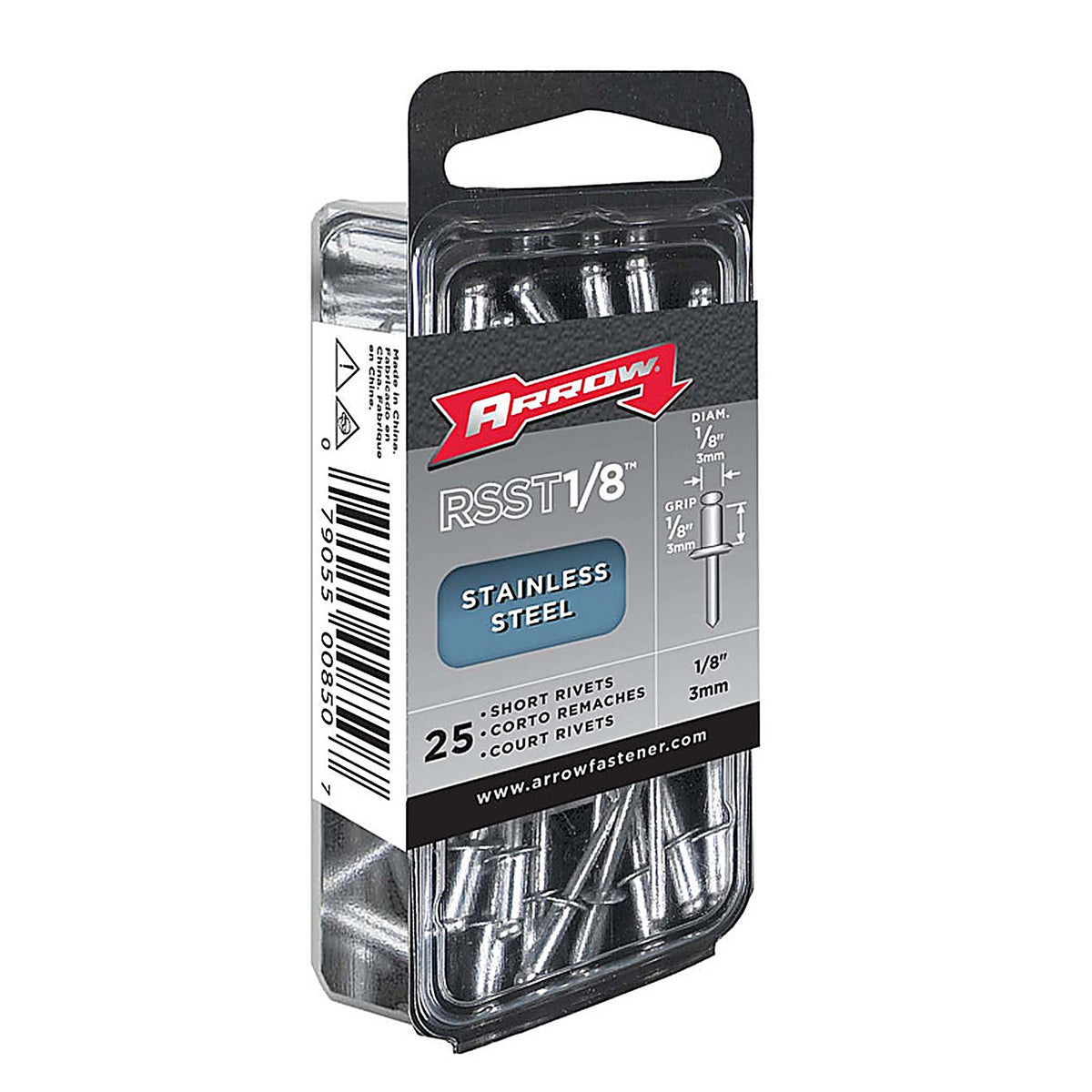 Arrow Fastener RSST 1/8 1/8 in. Dia. x 1/8 in. Stainless Steel Rivets Silver 25/Pack