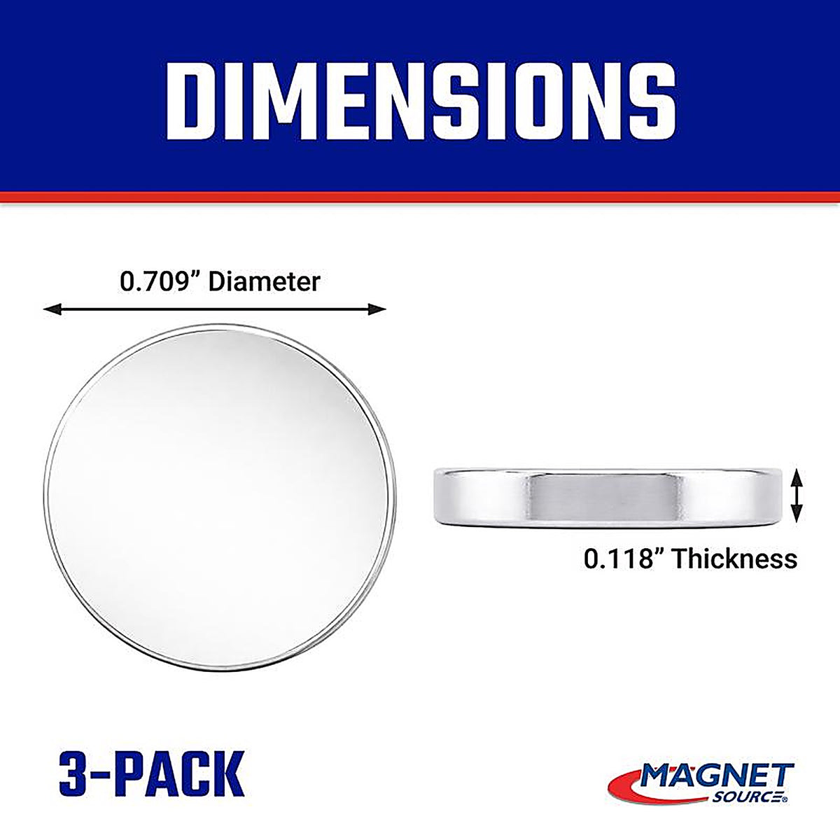 Master Magnetics 7047 .118 in. Neodymium Super Disc Magnets 6.5 lb. pull 35 MGOe Silver 3/pc.