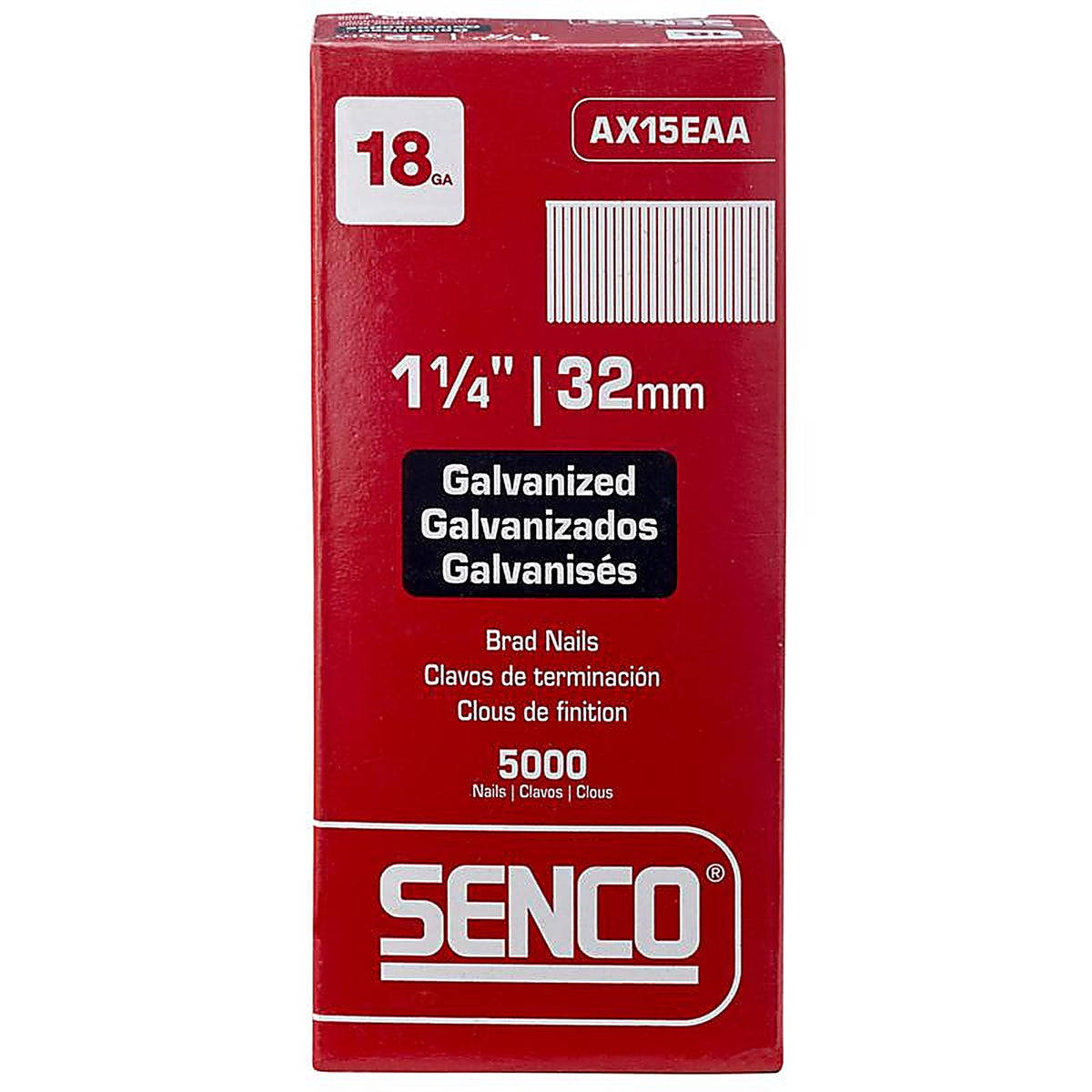 Senco AX15EAA 1-1/4 in. 18 Ga. Straight Strip Brad Nails Smooth Shank 5000/Pack