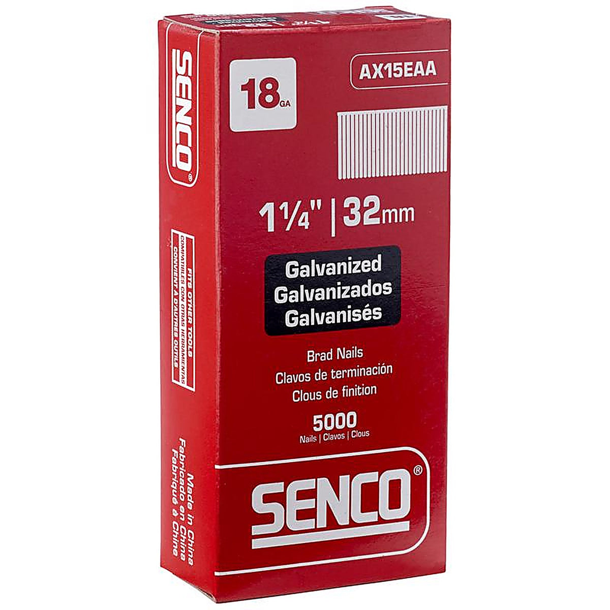 Senco AX15EAA 1-1/4 in. 18 Ga. Straight Strip Brad Nails Smooth Shank 5000/Pack