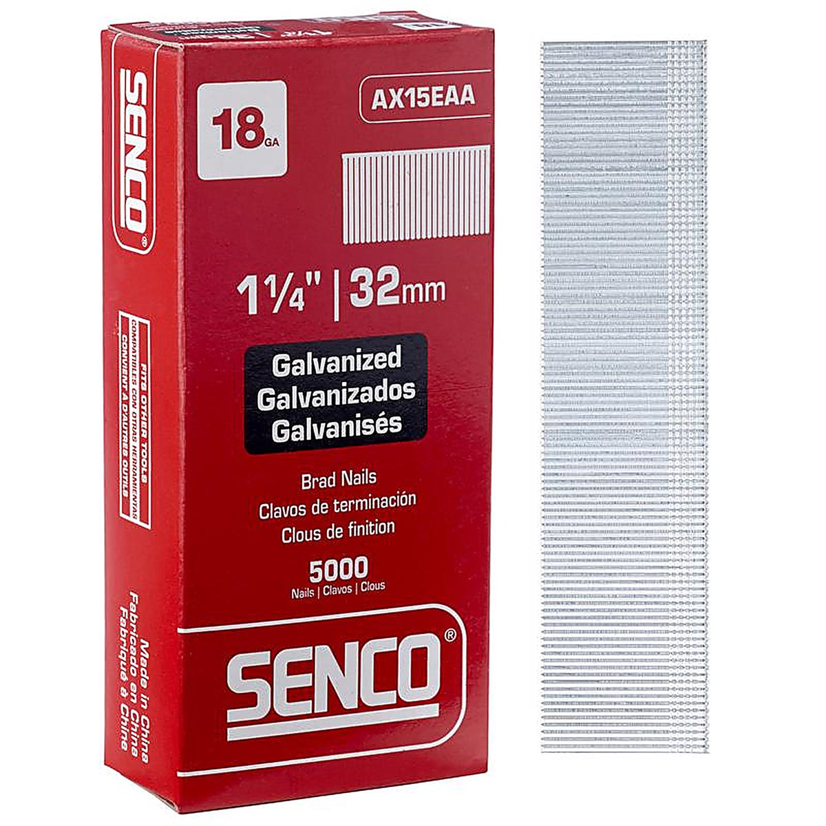 Senco AX15EAA 1-1/4 in. 18 Ga. Straight Strip Brad Nails Smooth Shank 5000/Pack