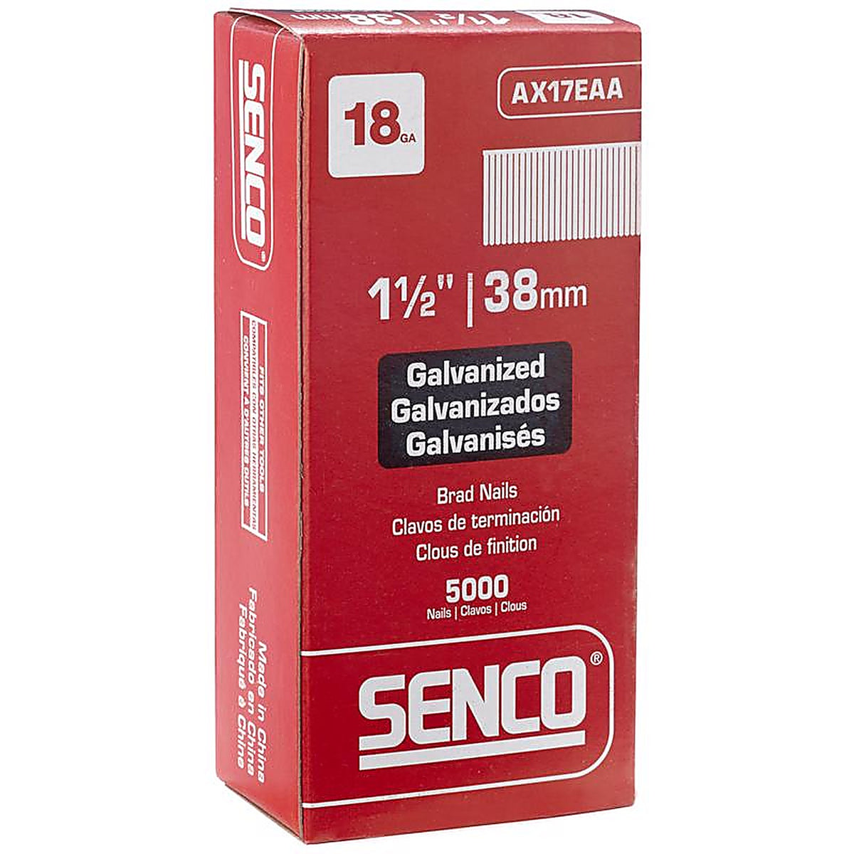 Senco AX17EAA 1-1/2 in. 18 Ga. Straight Strip Brad Nails Smooth Shank 5000/Pack