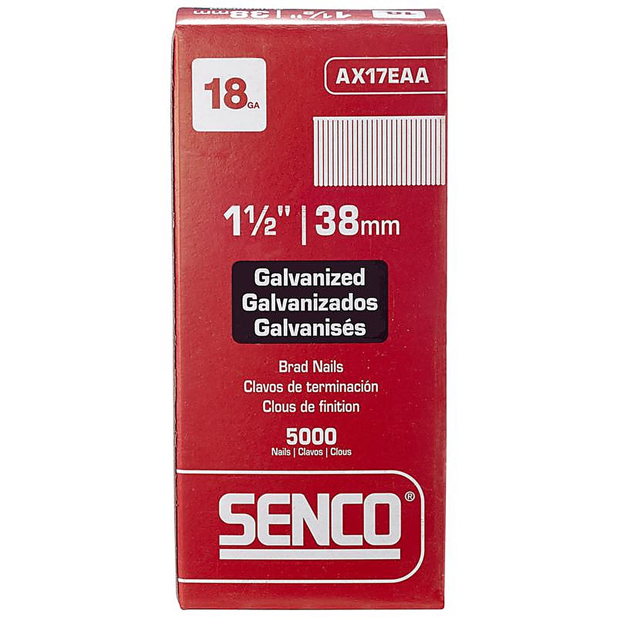 Senco AX17EAA 1-1/2 in. 18 Ga. Straight Strip Brad Nails Smooth Shank 5000/Pack