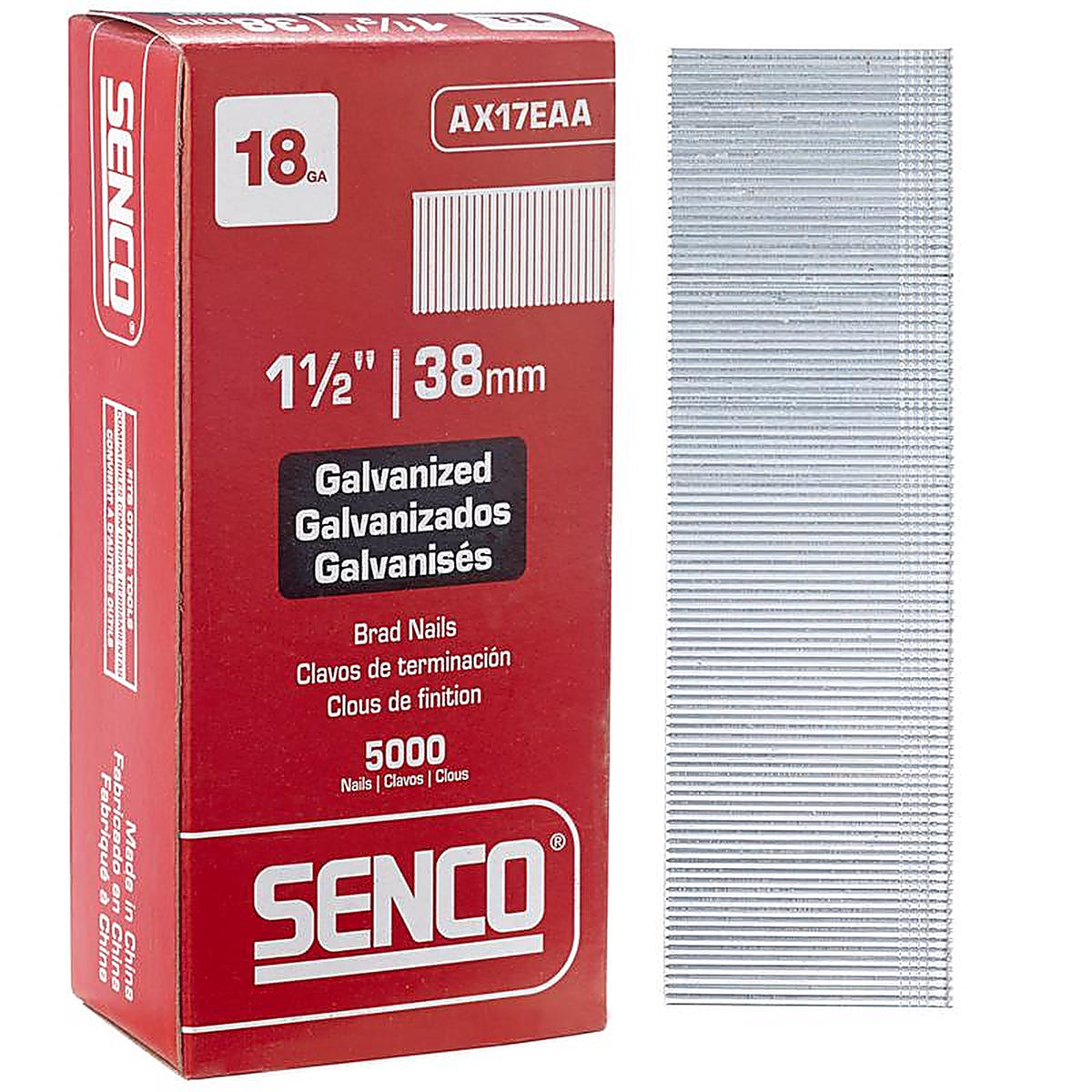 Senco AX17EAA 1-1/2 in. 18 Ga. Straight Strip Brad Nails Smooth Shank 5000/Pack