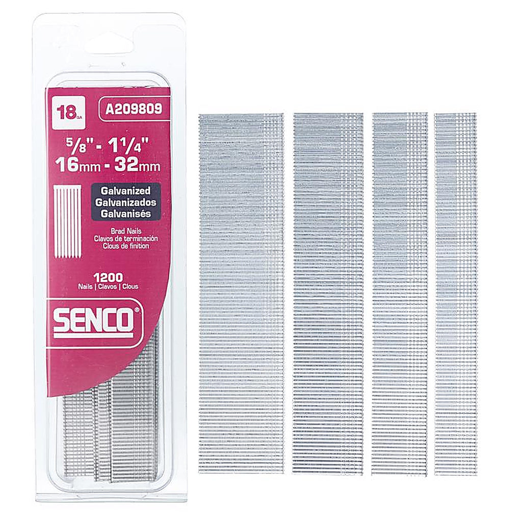 Senco A209809 Assorted in. 18 Ga. Straight Strip Brad Nails Smooth Shank 1,200/Pack