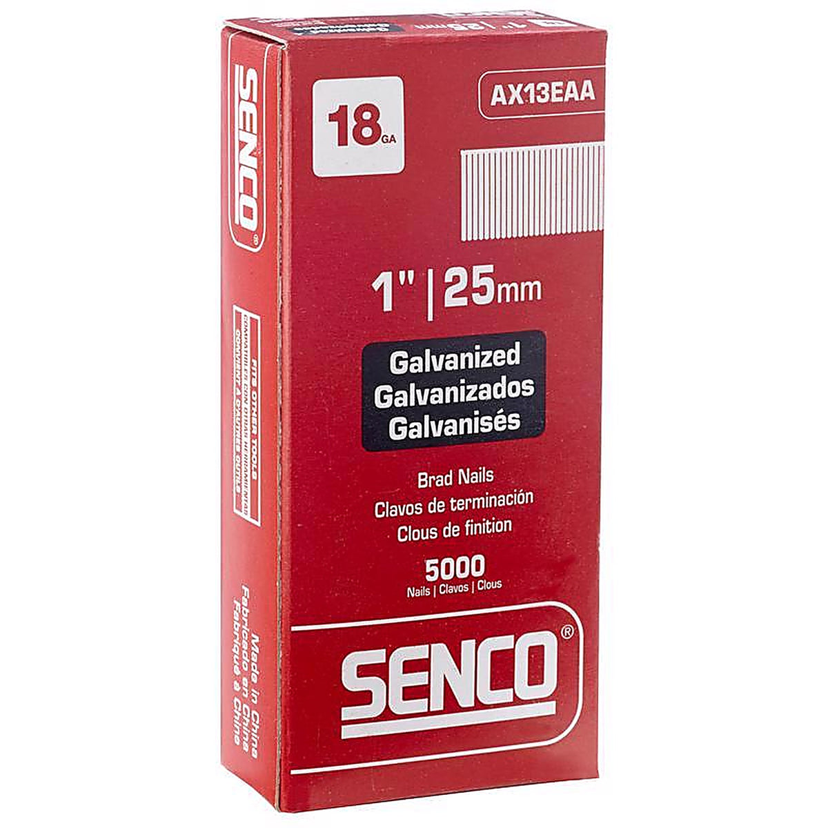 Senco AX13EAA 1 in. 18 Ga. Straight Strip Brad Nails Smooth Shank 5000/Pack