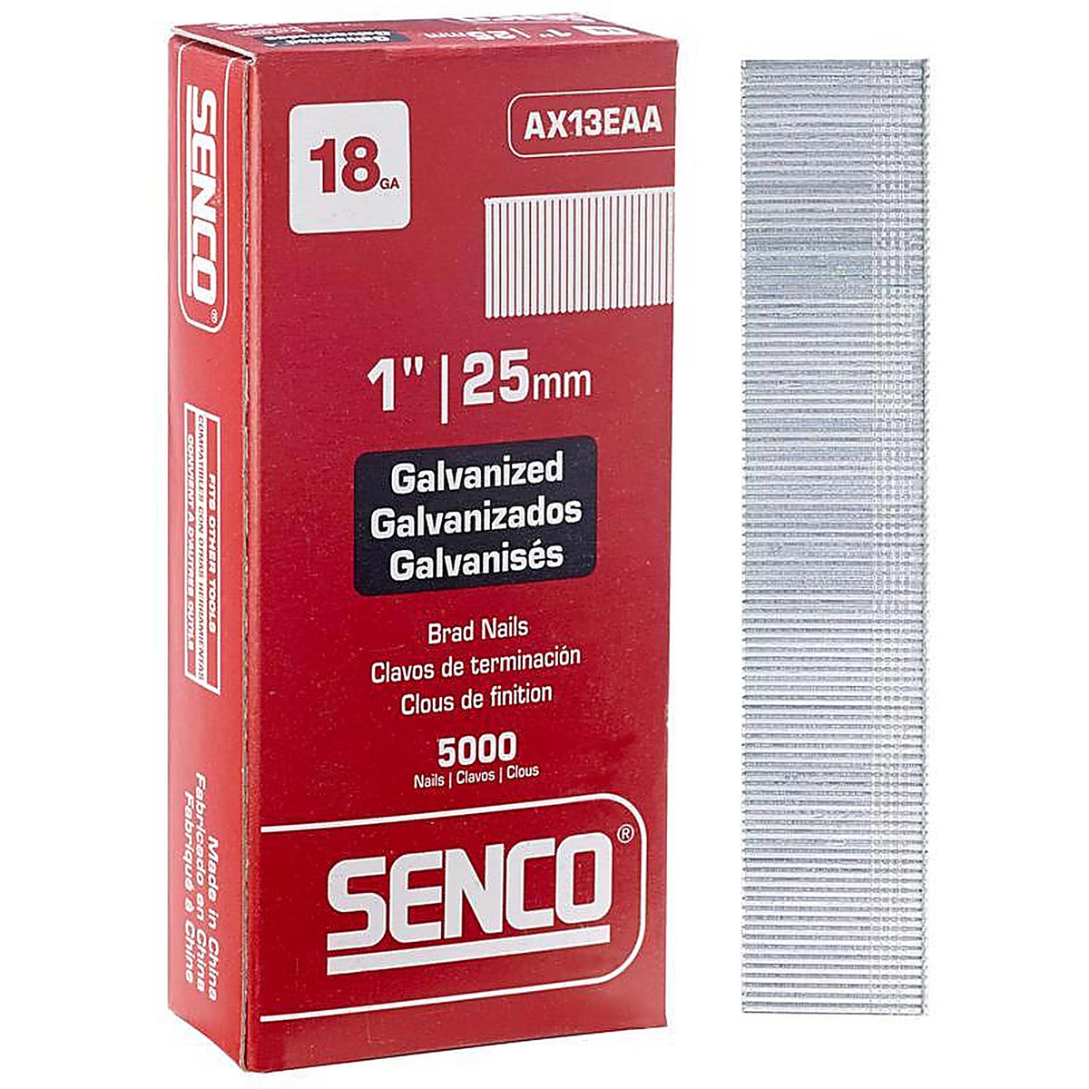 Senco AX13EAA 1 in. 18 Ga. Straight Strip Brad Nails Smooth Shank 5000/Pack