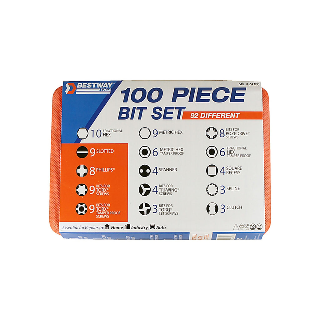 Best Way Tools 24380 Assorted Screwdriver Bit Set Carbon Steel 100/pc.