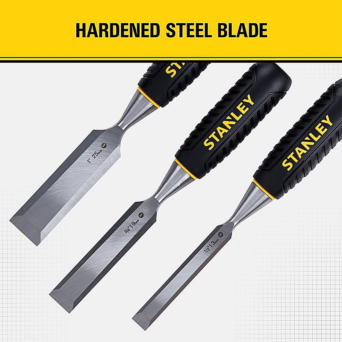Stanley STHT16727 150 Series Forged Steel Wood Chisel Set Black/Yellow 3/Pack