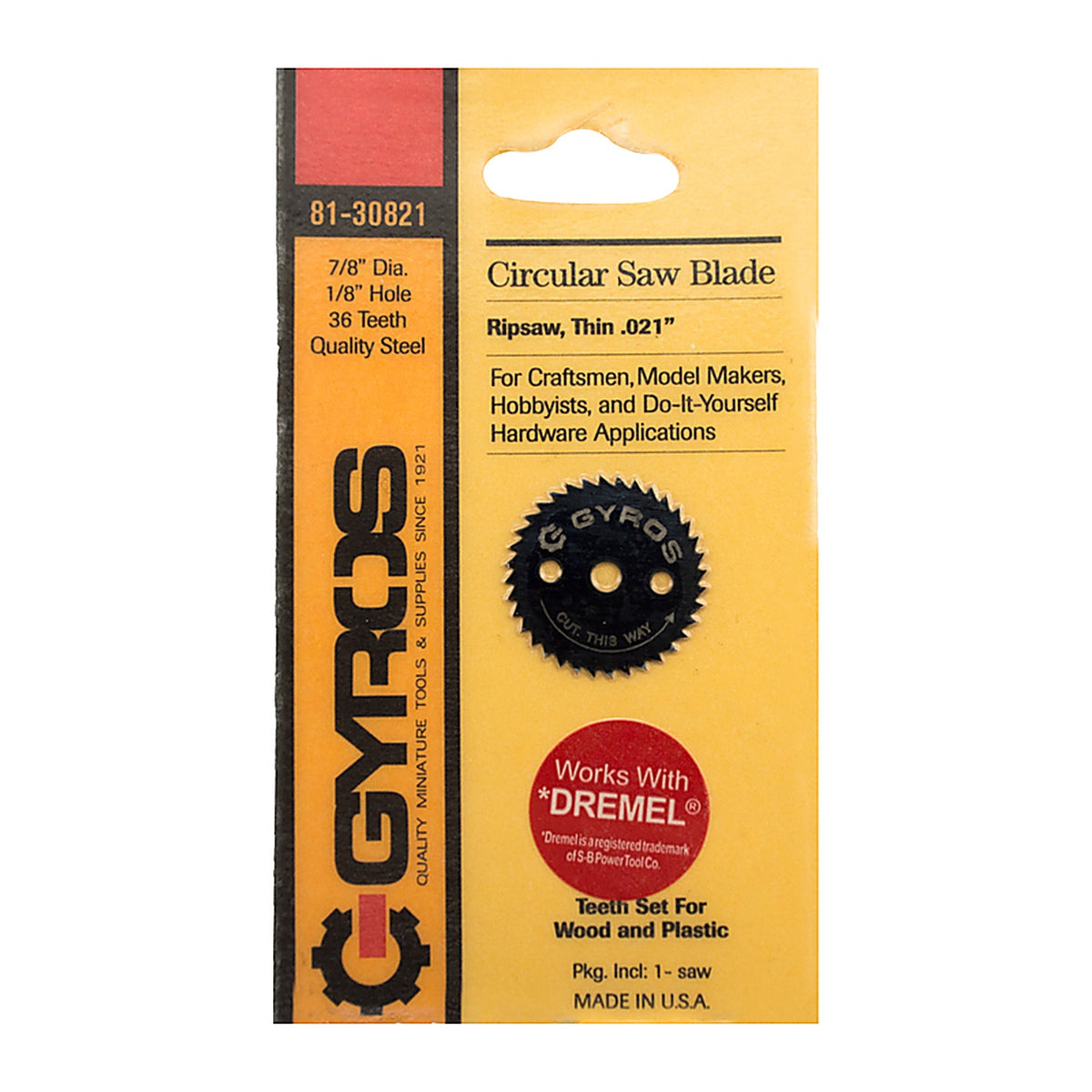 Gyros 81-30821 7/8 in. Dia. x 1/8 in. Ripsaw Steel Circular Saw Blade 36 teeth 1/pc.