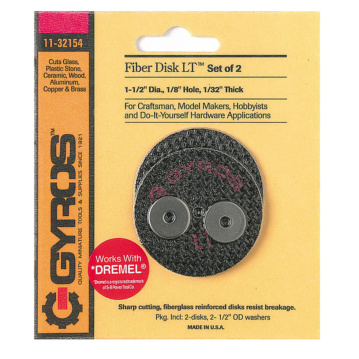 Gyros 11-32154 Fiber Disk LT 1-1/2 in. Dia. x 1/8 in. Fiberglass Low Tensile Strength Cutting Disc