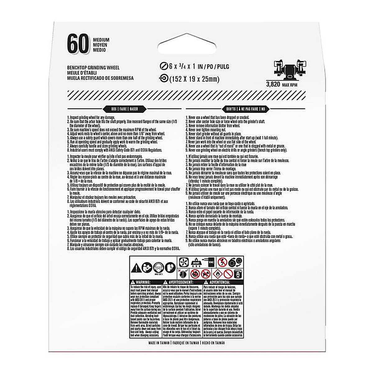 Gator 6011 6 in. Dia. x 3/4 in. thick x 1 in. Grinding Wheel 1/pc.