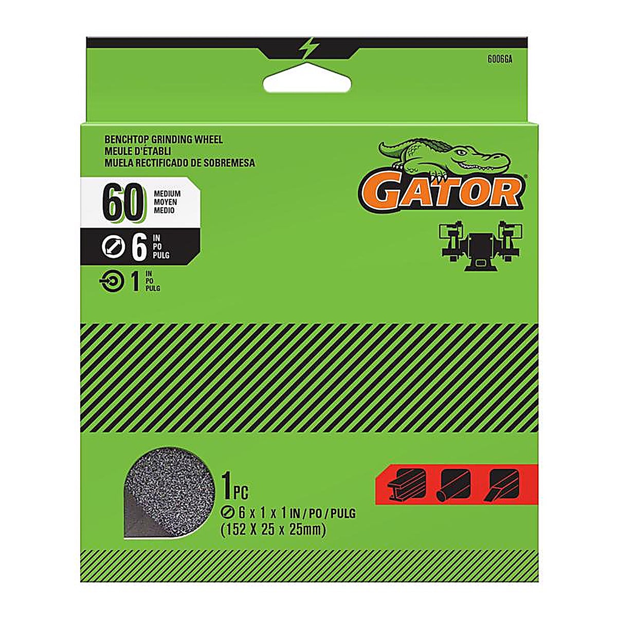 Gator 6006 6 in. Dia. x 1 in. thick x 1 in. Grinding Wheel 1/pc.