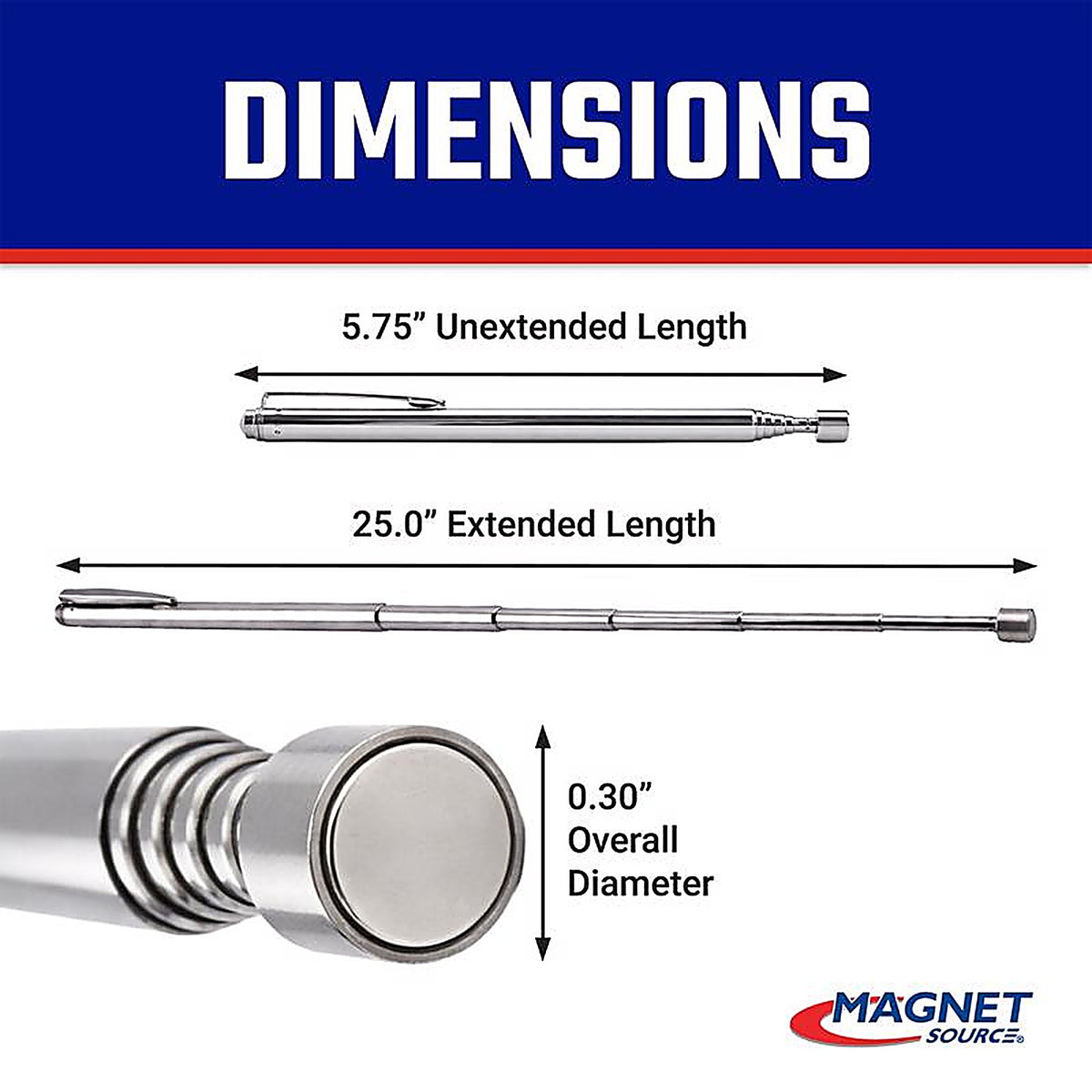 Master Magnetics 7228 The Magnet Source 25.5 in. Telescoping Magnetic Pick Up Tool Magnetic Pick-Up and Pointer Tool