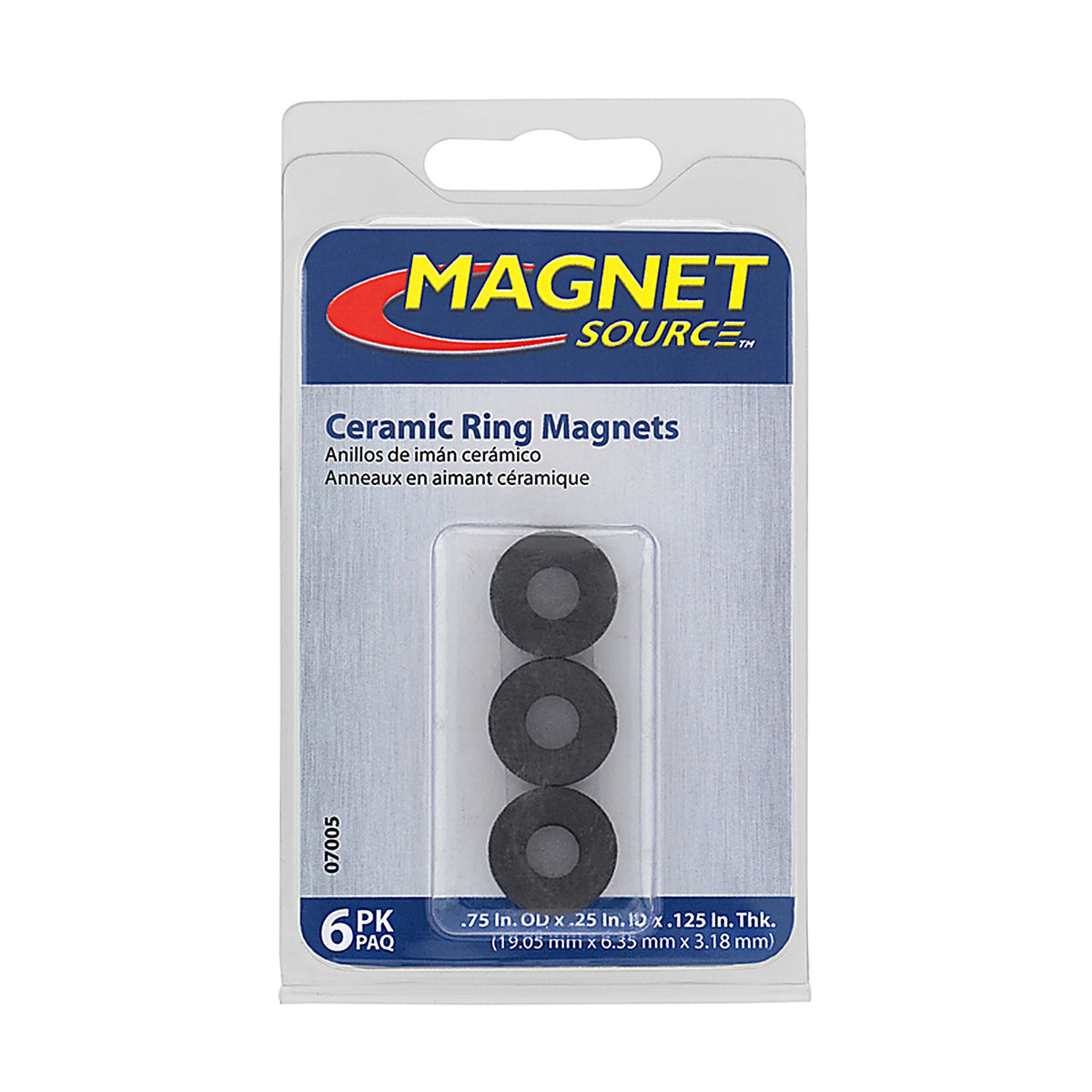 Master Magnetics 7005 .118 in. Ceramic Ring Magnet Rings 0.39 lb. pull 3.5 MGOe Black 6/pc.