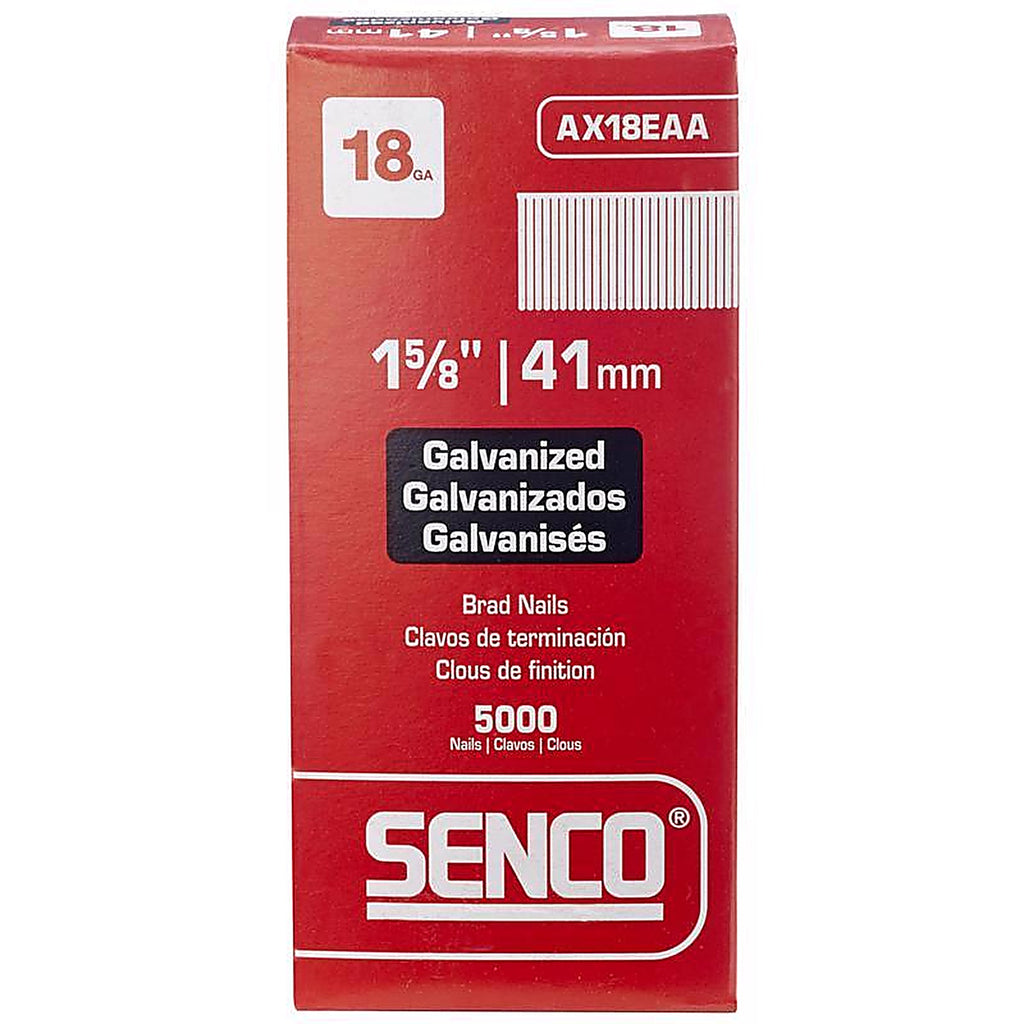 Senco AX18EAA 1-5/8 in. 18 Ga. Straight Strip Brad Nails Smooth Shank 5000/Pack