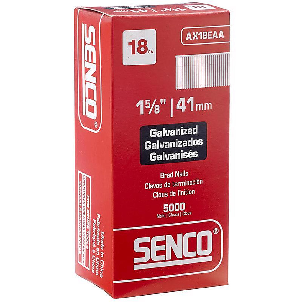 Senco AX18EAA 1-5/8 in. 18 Ga. Straight Strip Brad Nails Smooth Shank 5000/Pack