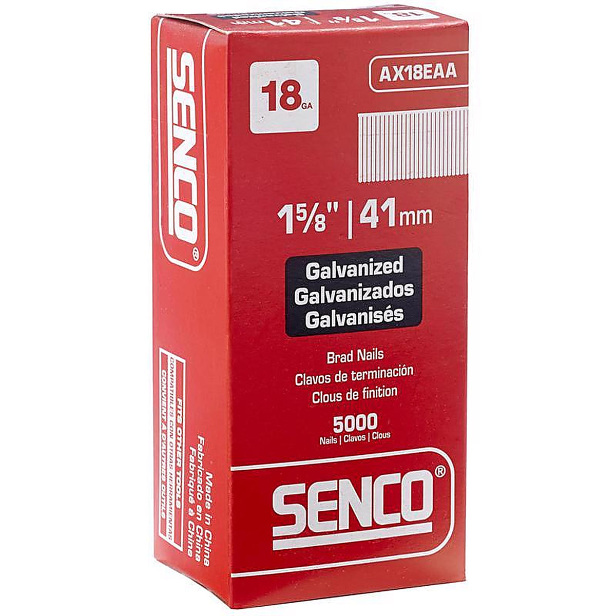 Senco AX18EAA 1-5/8 in. 18 Ga. Straight Strip Brad Nails Smooth Shank 5000/Pack