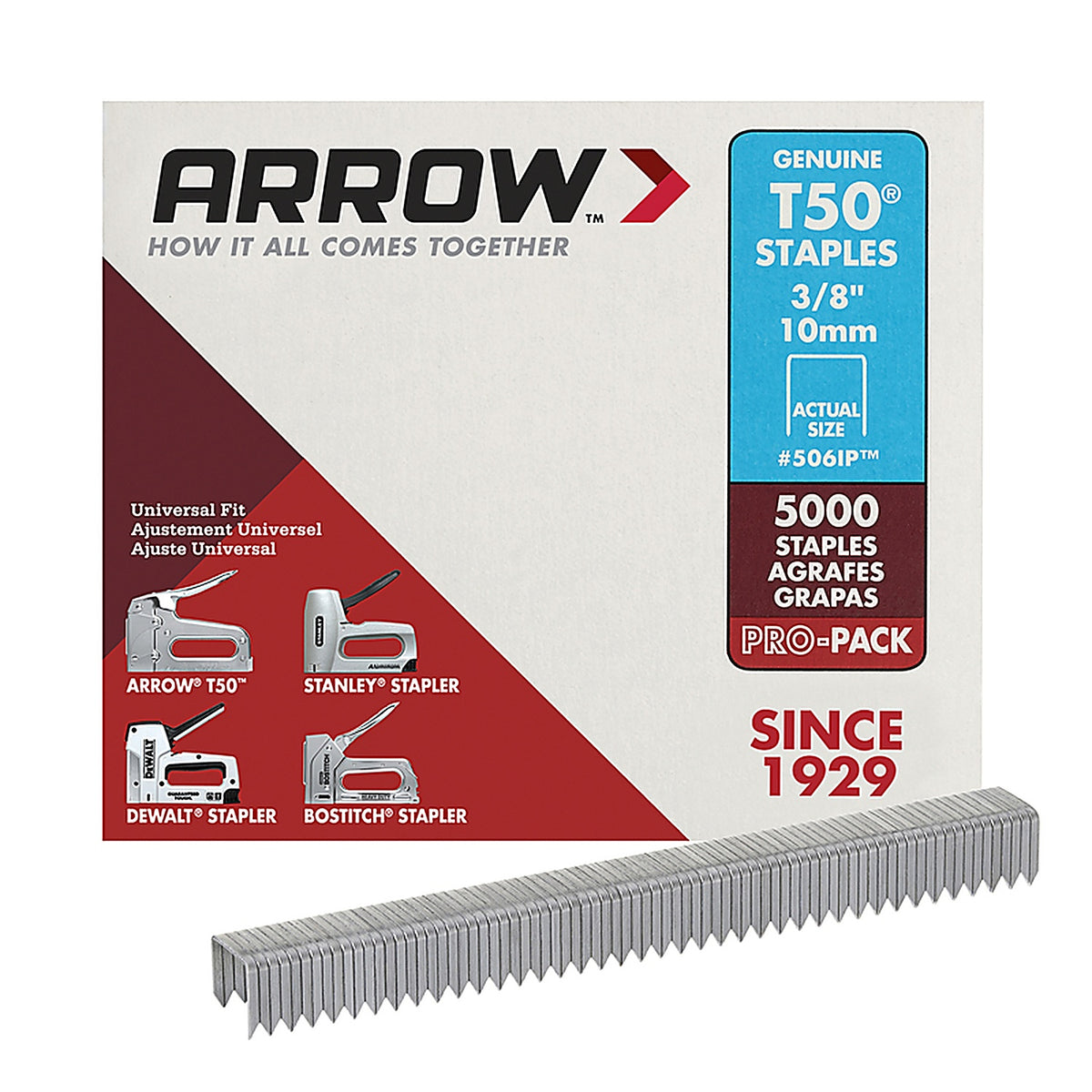Arrow Fastener 506IP T50 3/8 in. W x 3/8 in. L 18 Ga. Flat Crown Heavy Duty Staples 5000/Pack