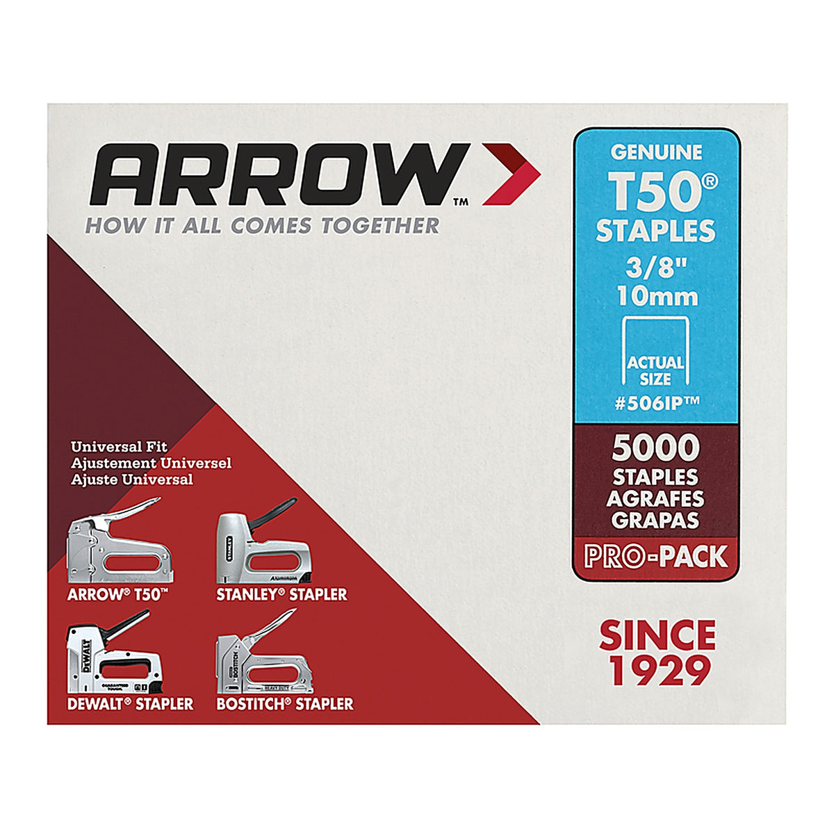 Arrow Fastener 506IP T50 3/8 in. W x 3/8 in. L 18 Ga. Flat Crown Heavy Duty Staples 5000/Pack