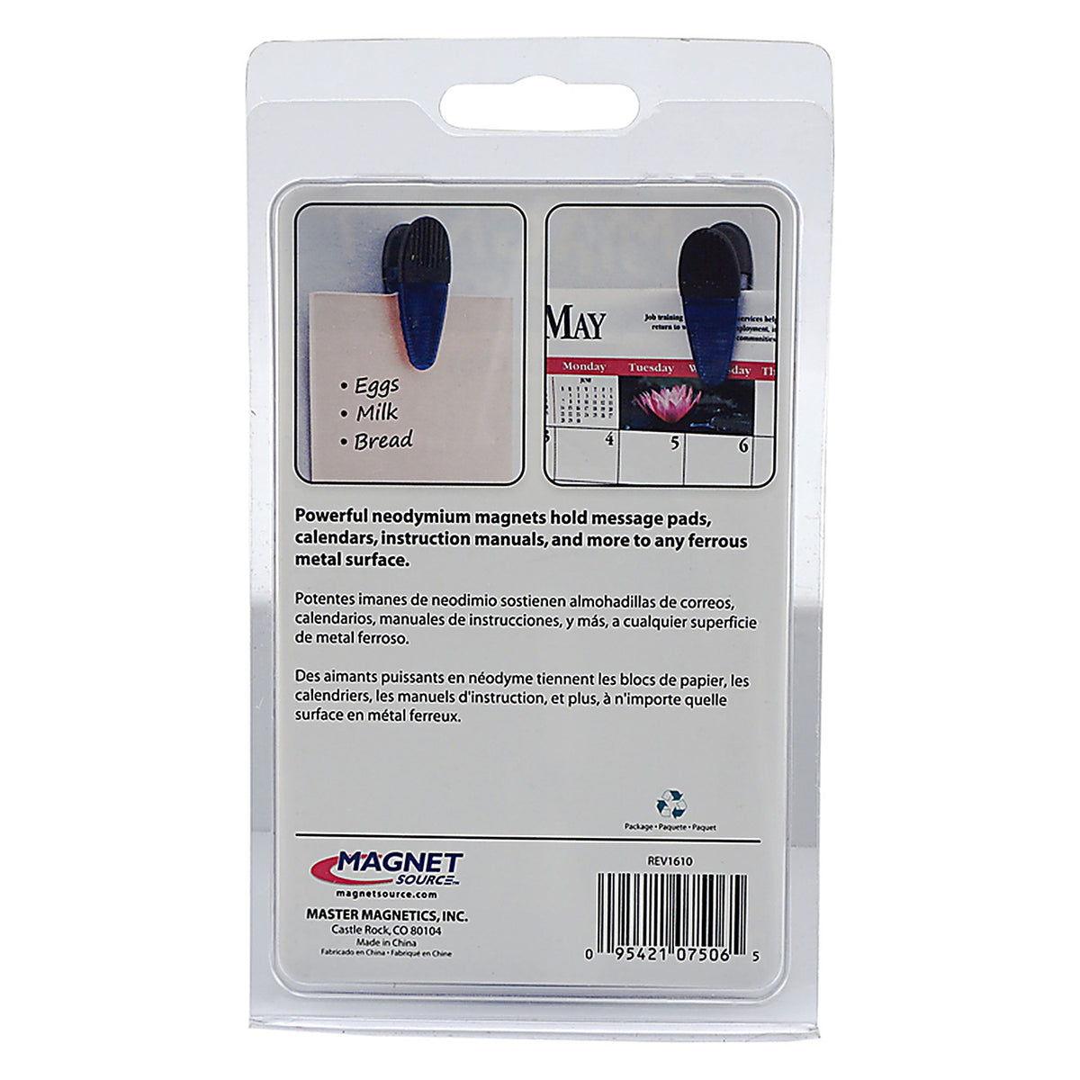 Master Magnetics 7506 3.5 in. Neodymium/Plastic Magnetic Clips 35 MGOe Blue 2/pc.