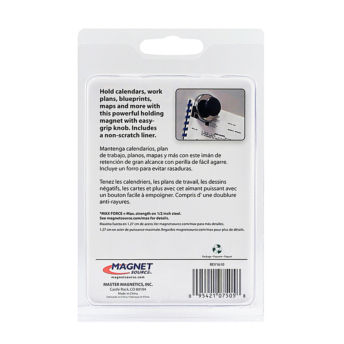 Master Magnetics 7505 1.25 in. Ceramic Knob Magnet 25 lb. pull 3.4 MGOe Black 1/pc.