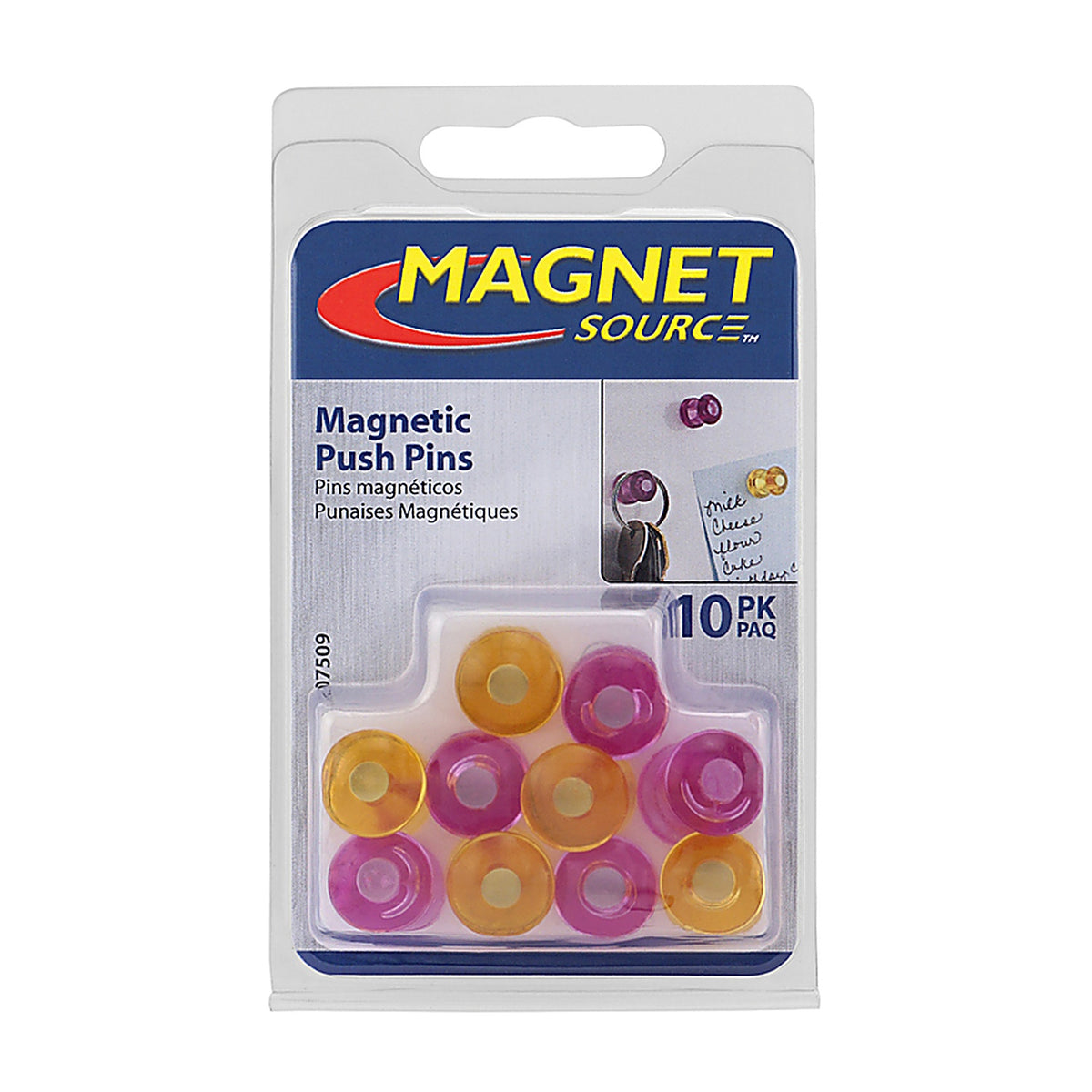 Master Magnetics 7509 .625 in. Neodymium/Plastic Magnetic Push Pins 35 MGOe Assorted 10/pc.