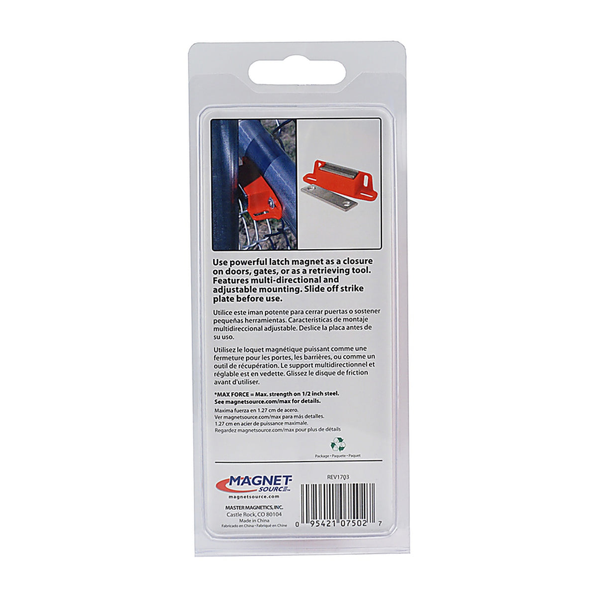 Master Magnetics 7502 4.25 in. Ceramic Latch Magnet 50 lb. pull 3.4 MGOe Red 1/pc.